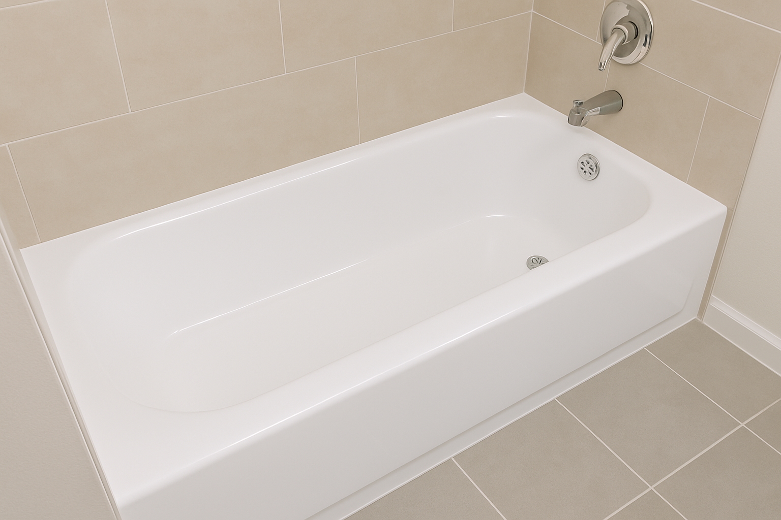 Refinished bathtub with glossy white enamel finish and optional non slip area in Tampa Bay