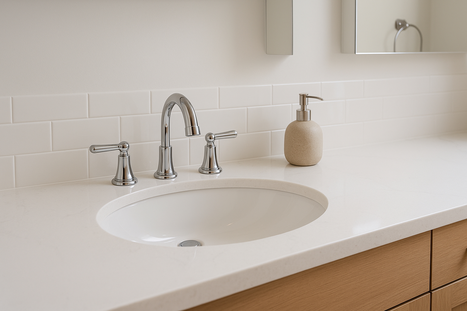 Bathroom sink & tile cleaning — before stains & after polished shine in Tampa Bay