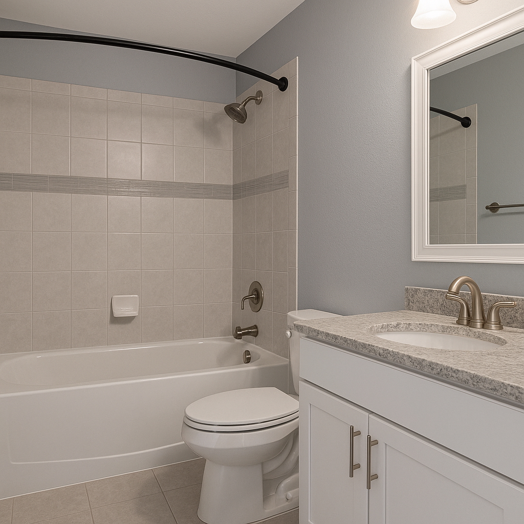Interior Painting 12 Bathroom painted soft beige with modern fixtures – refinishing and painting in Sarasota