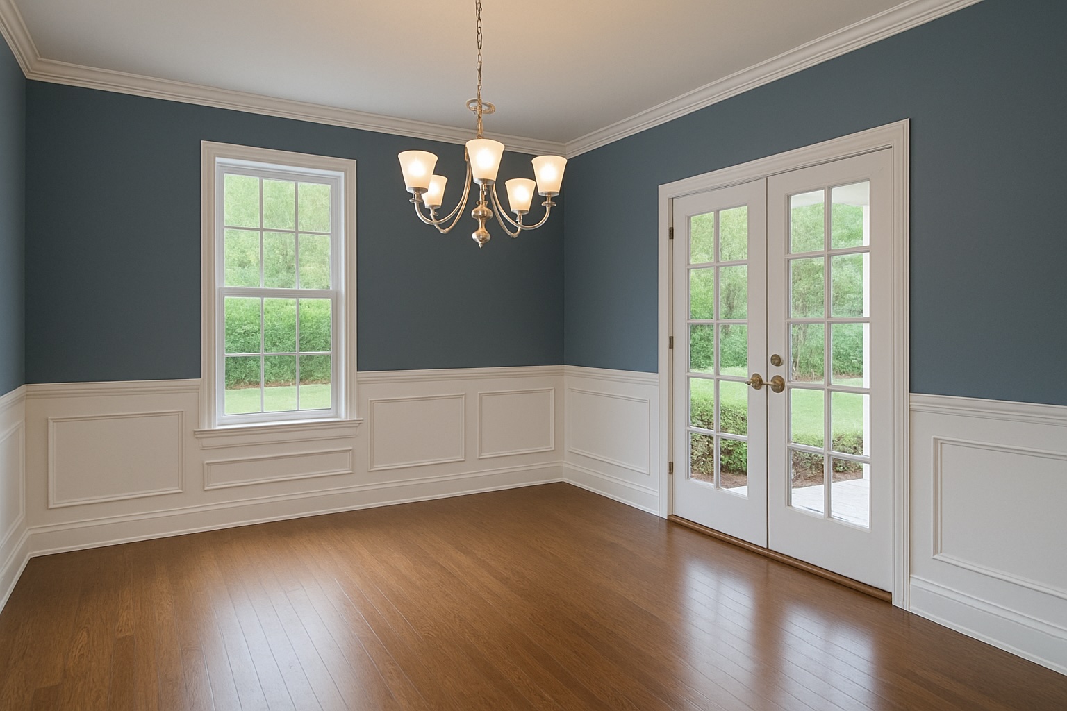 Interior Painting 13 Dining room with light gray painted walls and wooden furniture – interior painting in Clearwater