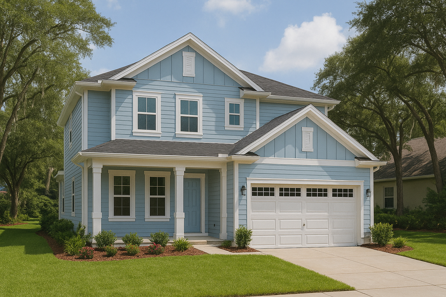 Interior Painting 14 Suburban home exterior painted light blue with white trim – house painting in Lakeland