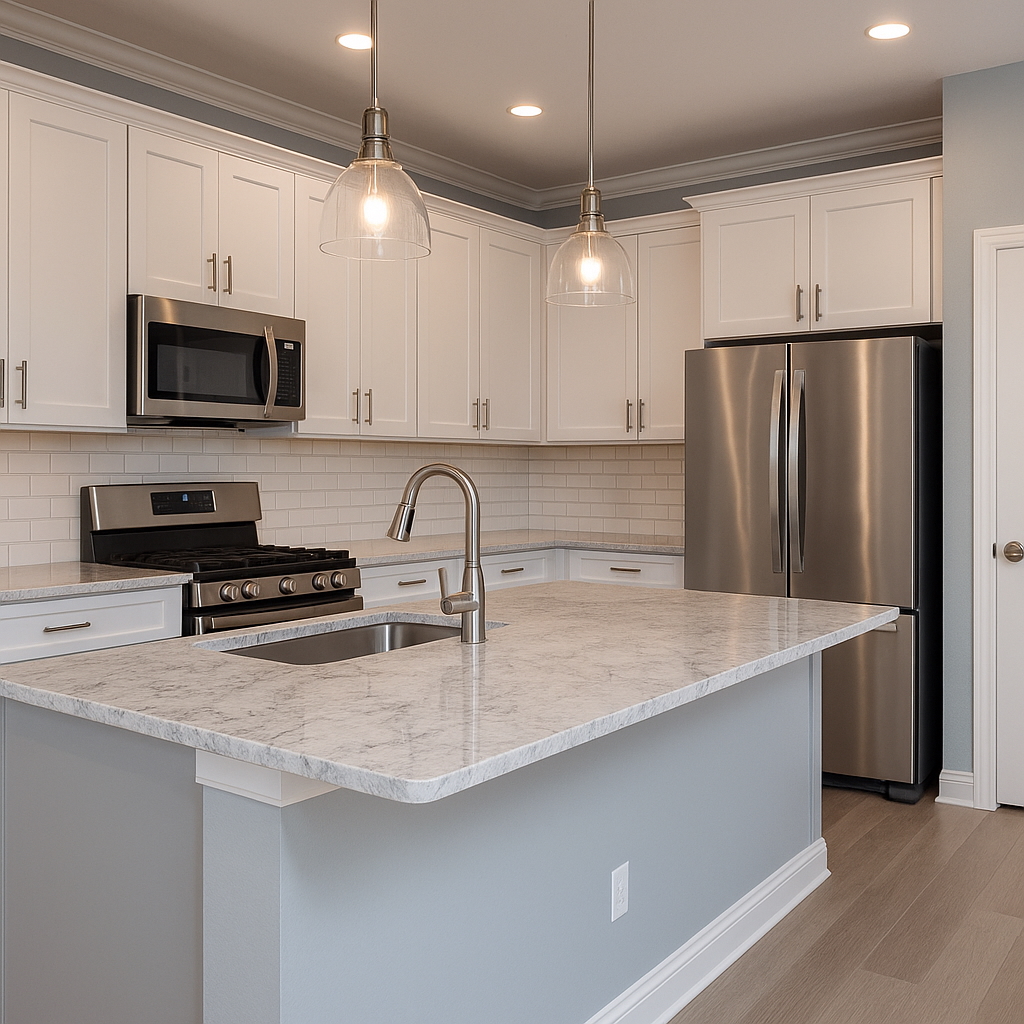 Interior Painting 11 Contemporary kitchen with blue lower cabinets and white painted walls – painting in Tampa