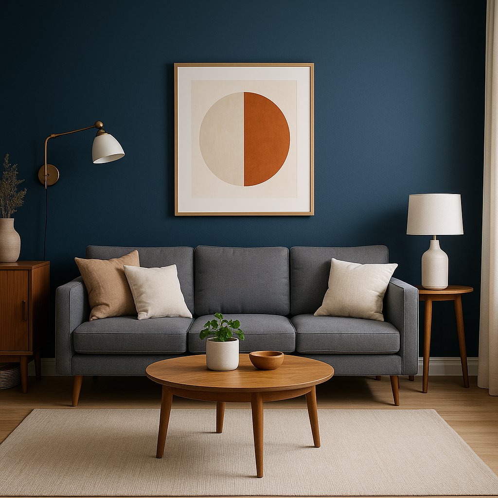 Interior Painting 4 Living room painted navy blue with modern furniture – painting project in Tampa Bay