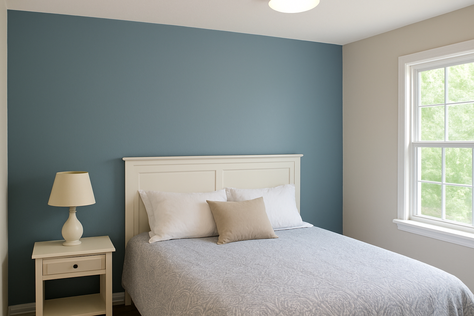 Interior Painting 15 Modern bedroom with clean white and gray painted walls – interior painting in St. Petersburg